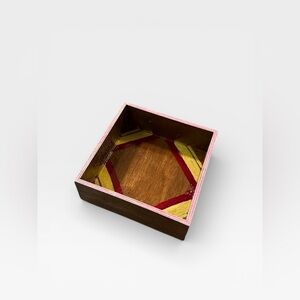 Small Trinket Dish Dark Wood with Gold and Pink